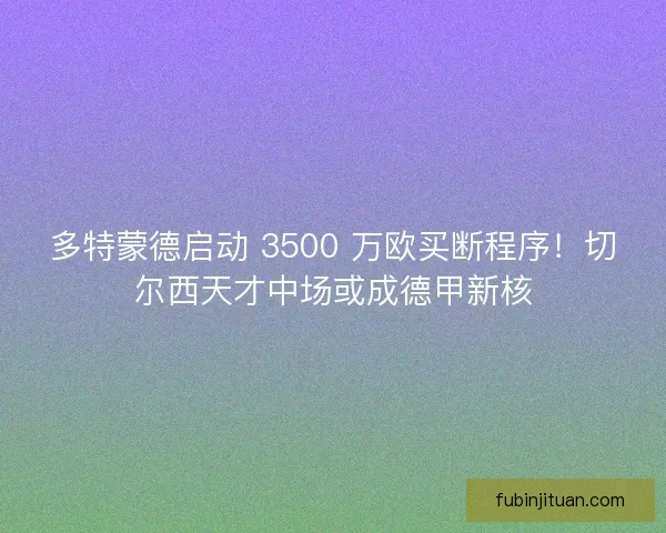 多特蒙德启动 3500 万欧买断程序！切尔西天才中场或成德甲新核