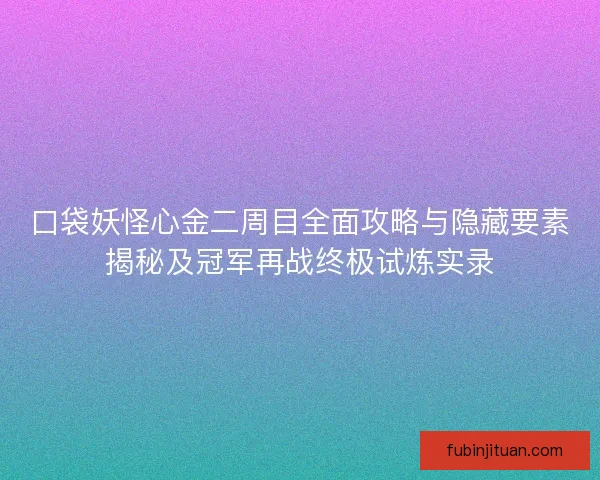 口袋妖怪心金二周目全面攻略与隐藏要素揭秘及冠军再战终极试炼实录